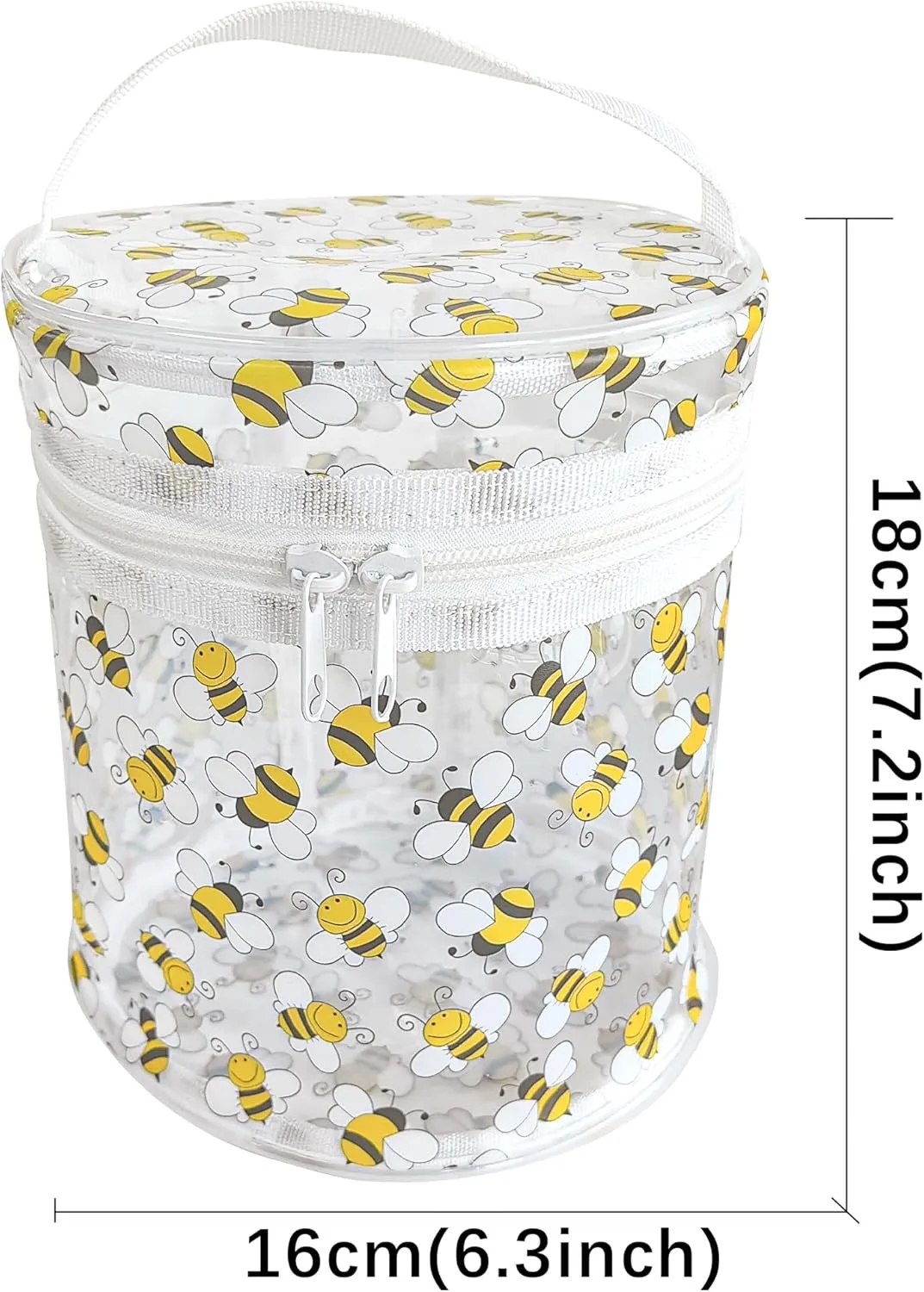 flower pattern PVC transparent cylinder travel cosmetic bag, portable waterproof pouch with handle, suitable for women and girls. (Bee)