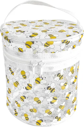 flower pattern PVC transparent cylinder travel cosmetic bag, portable waterproof pouch with handle, suitable for women and girls. (Bee)