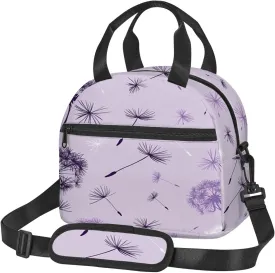 Flower Print,Insulated Reusable Lunch Bag with Adjustable Shoulder Strap for Adults,Purple Plants Tone Monochrome Design,Leakproof Office Picnic Hiking Beach Tote Bag,Dark Purple,9x5x7.8in