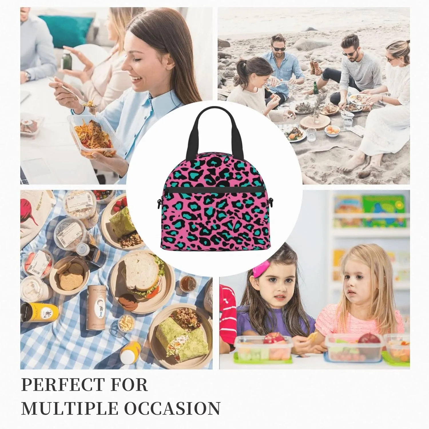 Flower Print,Insulated Reusable Lunch Bag with Adjustable Shoulder Strap for Adults,Purple Plants Tone Monochrome Design,Leakproof Office Picnic Hiking Beach Tote Bag,Dark Purple,9x5x7.8in