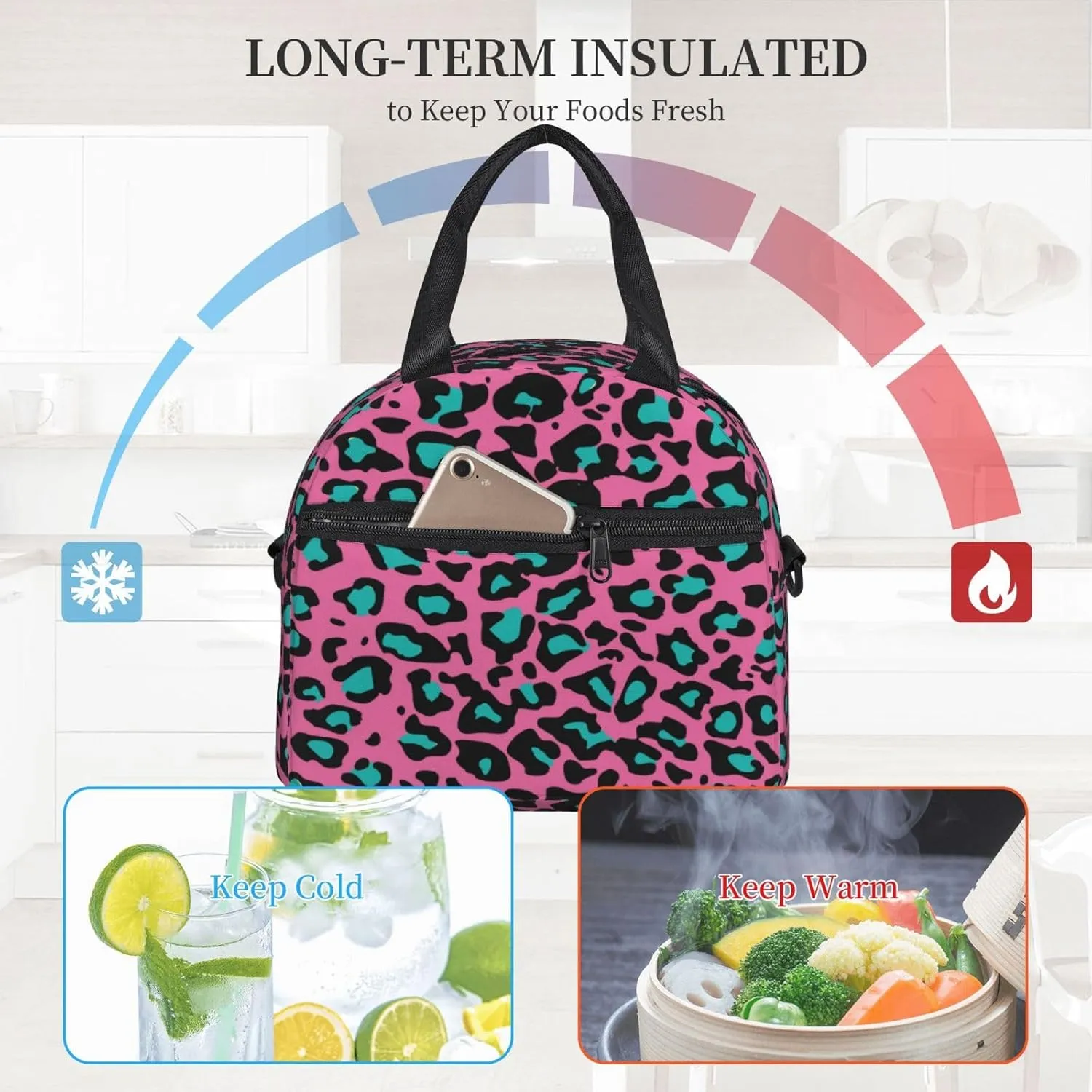 Flower Print,Insulated Reusable Lunch Bag with Adjustable Shoulder Strap for Adults,Purple Plants Tone Monochrome Design,Leakproof Office Picnic Hiking Beach Tote Bag,Dark Purple,9x5x7.8in
