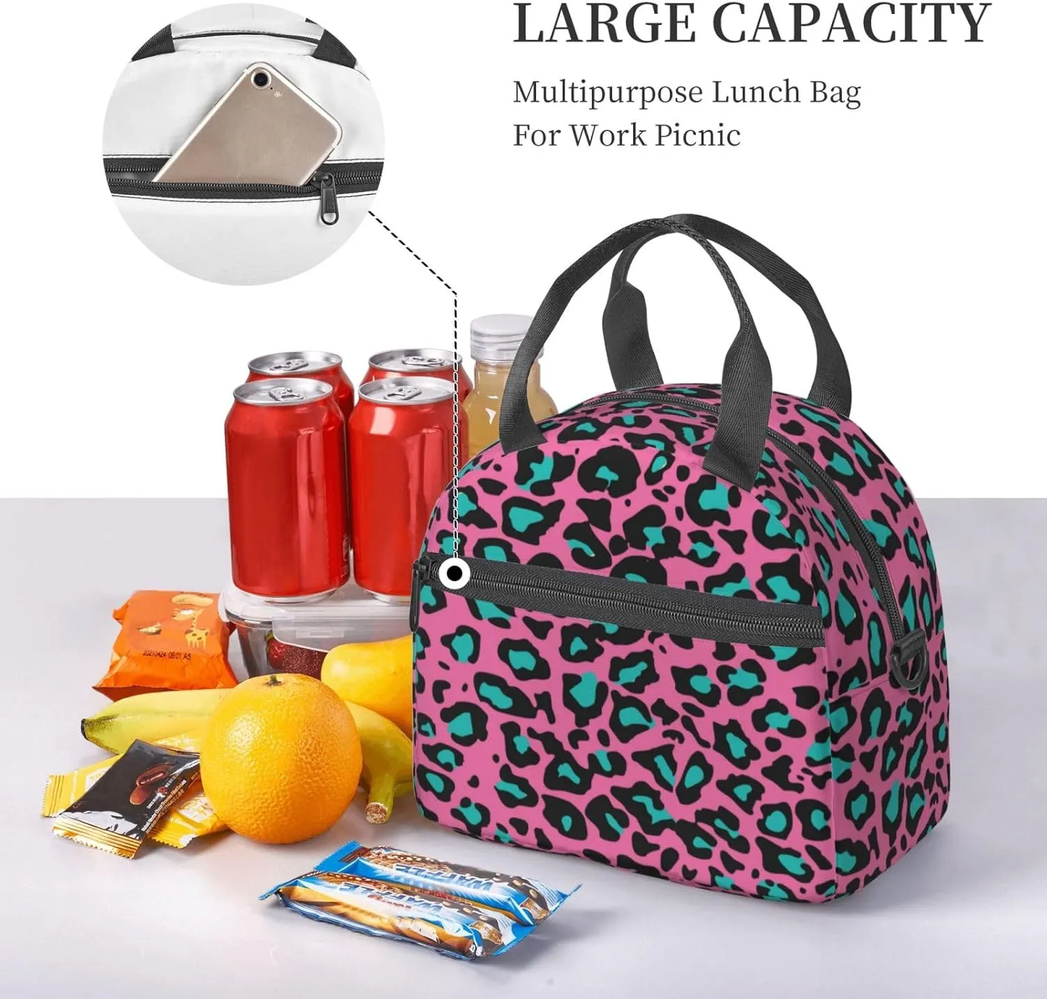 Flower Print,Insulated Reusable Lunch Bag with Adjustable Shoulder Strap for Adults,Purple Plants Tone Monochrome Design,Leakproof Office Picnic Hiking Beach Tote Bag,Dark Purple,9x5x7.8in