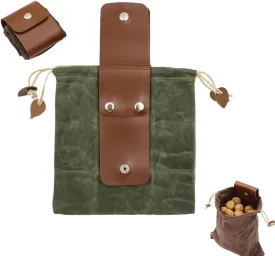 Foldable Canvas Belt Bag, 2024 Collapsible Foraging Bag Mushroom Storage Leather, Multipurpose Bushcraft Belt Storage Water Resistant Leather Pouch Basket for Travel Camping Hiking (Army Green)