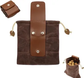 Foldable Canvas Belt Bag, 2024 Collapsible Foraging Bag Mushroom Storage Leather, Multipurpose Bushcraft Belt Storage Water Resistant Leather Pouch Basket for Travel Camping Hiking (Brown)