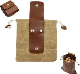 Foldable Canvas Belt Bag, 2024 Collapsible Foraging Bag Mushroom Storage Leather, Multipurpose Bushcraft Belt Storage Water Resistant Leather Pouch Basket for Travel Camping Hiking (Khaki)