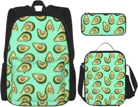 Fresh Tropical Fruit Avocado print 3-Piece Casual Backpack Set (Backpack   Waist Bag   Small Pouch), Unisex Daypack