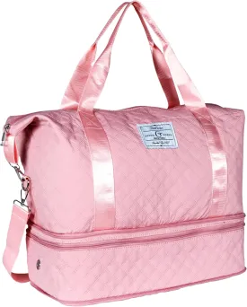 Geestock Travel Duffle Bag for Women, Expandable Weekender Overnight Bags with Shoes Compartment, Lightweight Carry on Personal Item Duffle Gym Bag for Travel, Airplanes, Sports (Pink)