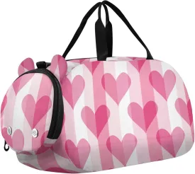 Gradient Peach Heart Pattern Gym Duffel Bag with Shoes Compartment Multifunctional Weekend Travel Bag for Travel, Swimming, Dance, Ballet