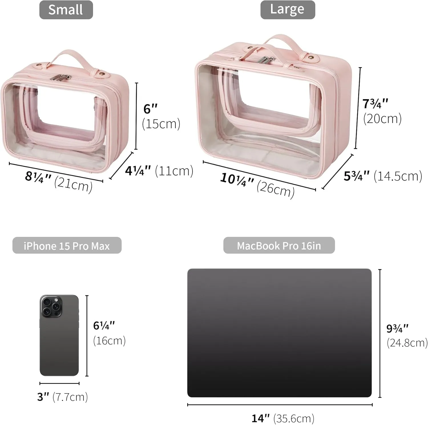 GRANNY SAYS TSA Approved Toiletry Bag, Clear Makeup Bag, Travel Toiletry Bag for Women, Leather Travel Cosmetic Bag, Portable PVC Waterproof Bag, Small Makeup Organizer, Pink