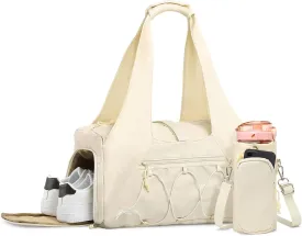 Gym Tote Bag for Women with Water Bottle Pack, Lightweight Duffle Bags for with Shoe Compartment, Workout Yoga Mat Luggage(Beige)