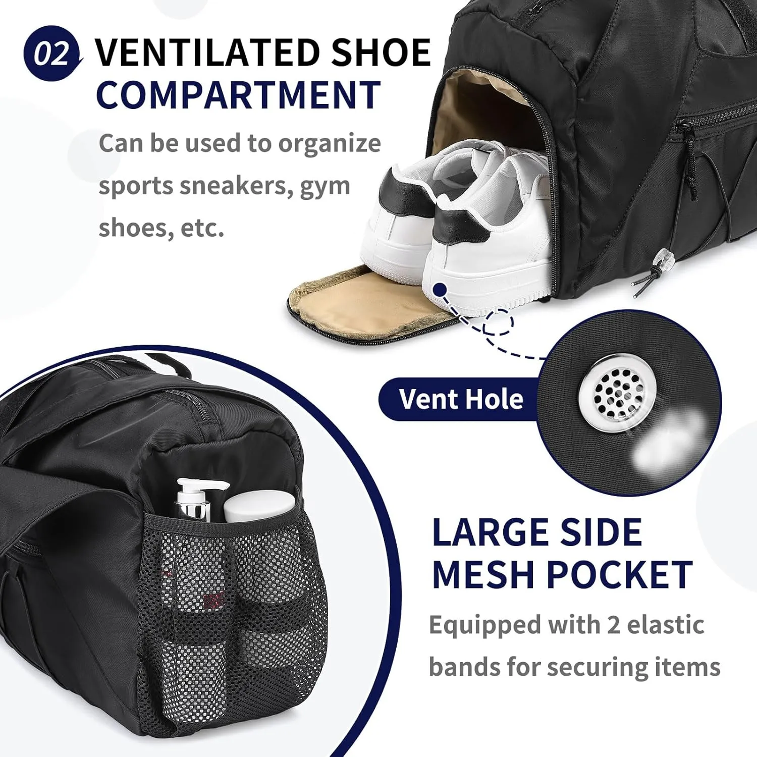 Gym Tote Bag for Women with Water Bottle Pack, Lightweight Duffle Bags for with Shoe Compartment, Workout Yoga Mat Luggage(Black)