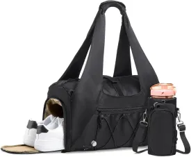 Gym Tote Bag for Women with Water Bottle Pack, Lightweight Duffle Bags for with Shoe Compartment, Workout Yoga Mat Luggage(Black)