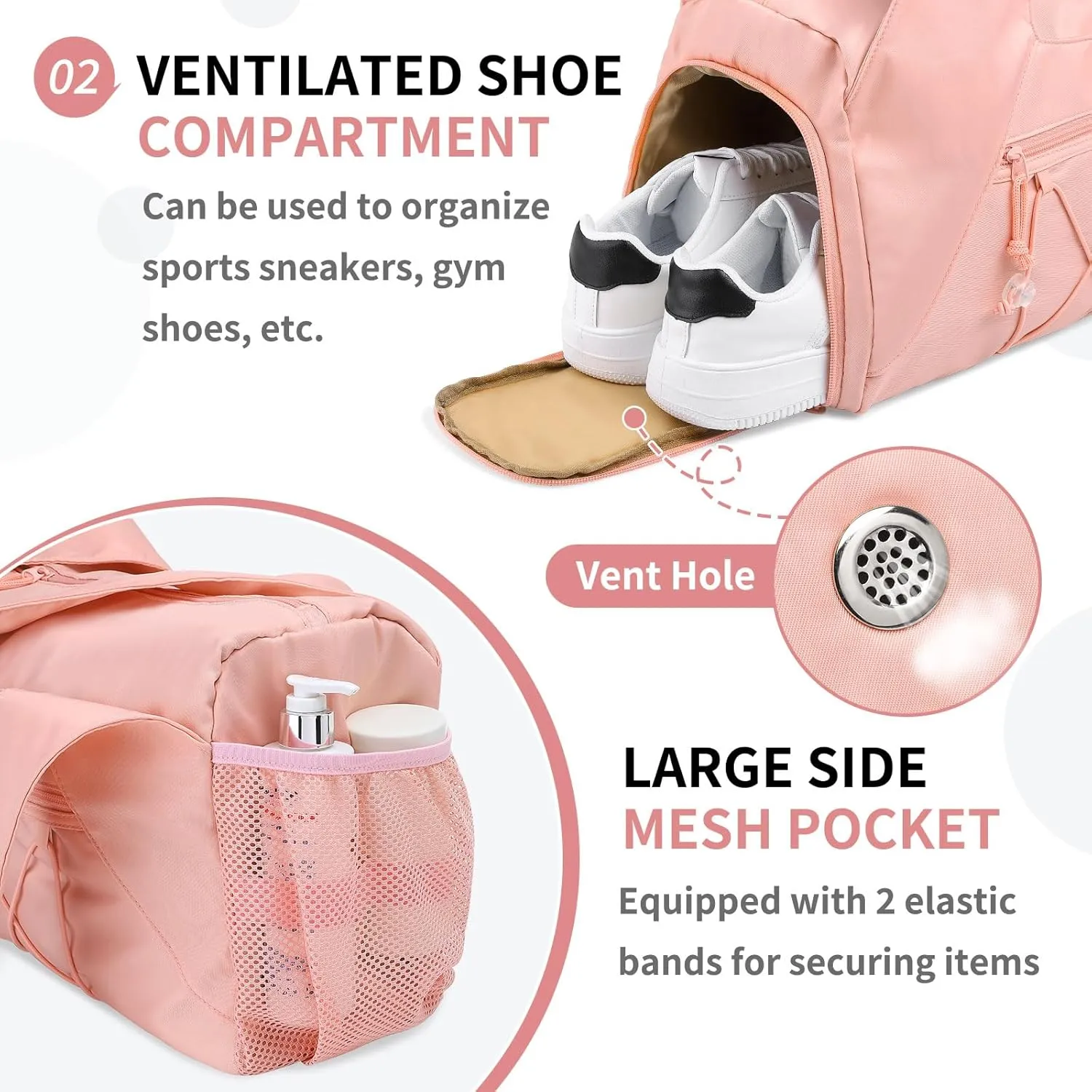 Gym Tote Bag for Women with Water Bottle Pack, Lightweight Duffle Bags with Shoe Compartment, Workout Yoga Mat Luggage (Pink)
