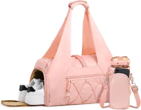 Gym Tote Bag for Women with Water Bottle Pack, Lightweight Duffle Bags with Shoe Compartment, Workout Yoga Mat Luggage (Pink)