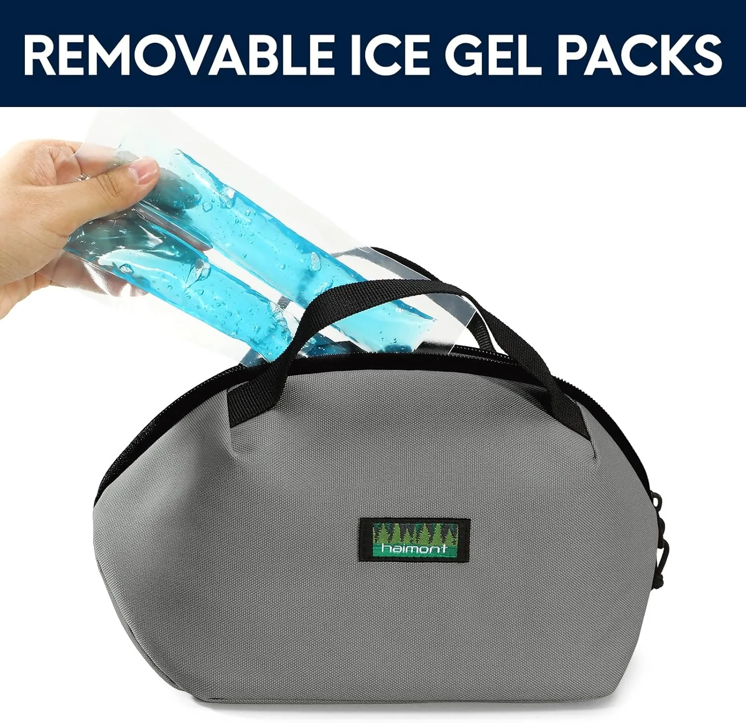 Haimont Freezable Small Lunch Cooler Bag, Mini Reuse Snack Freezer Bags for Office Airplane, Foldable Insulated Coolers to-Go Food Containers with Zip Closure, Gray