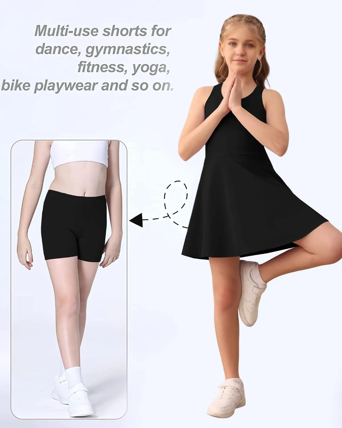 Haloumoning Girls Sleeveless Tennis Dress Kids Racerback Golf Dress School Sports Dresses Outfit with Shorts Pockets