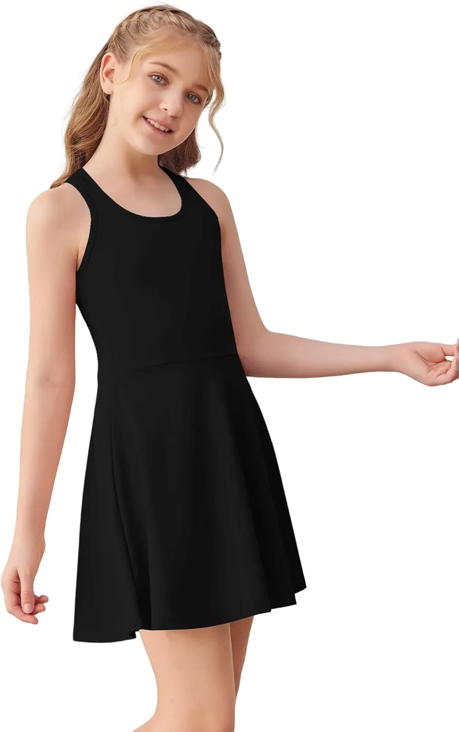 Haloumoning Girls Sleeveless Tennis Dress Kids Racerback Golf Dress School Sports Dresses Outfit with Shorts Pockets