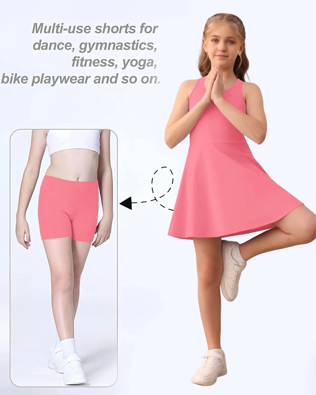 Haloumoning Girls Sleeveless Tennis Dress Kids Racerback Golf Dress School Sports Dresses Outfit with Shorts Pockets