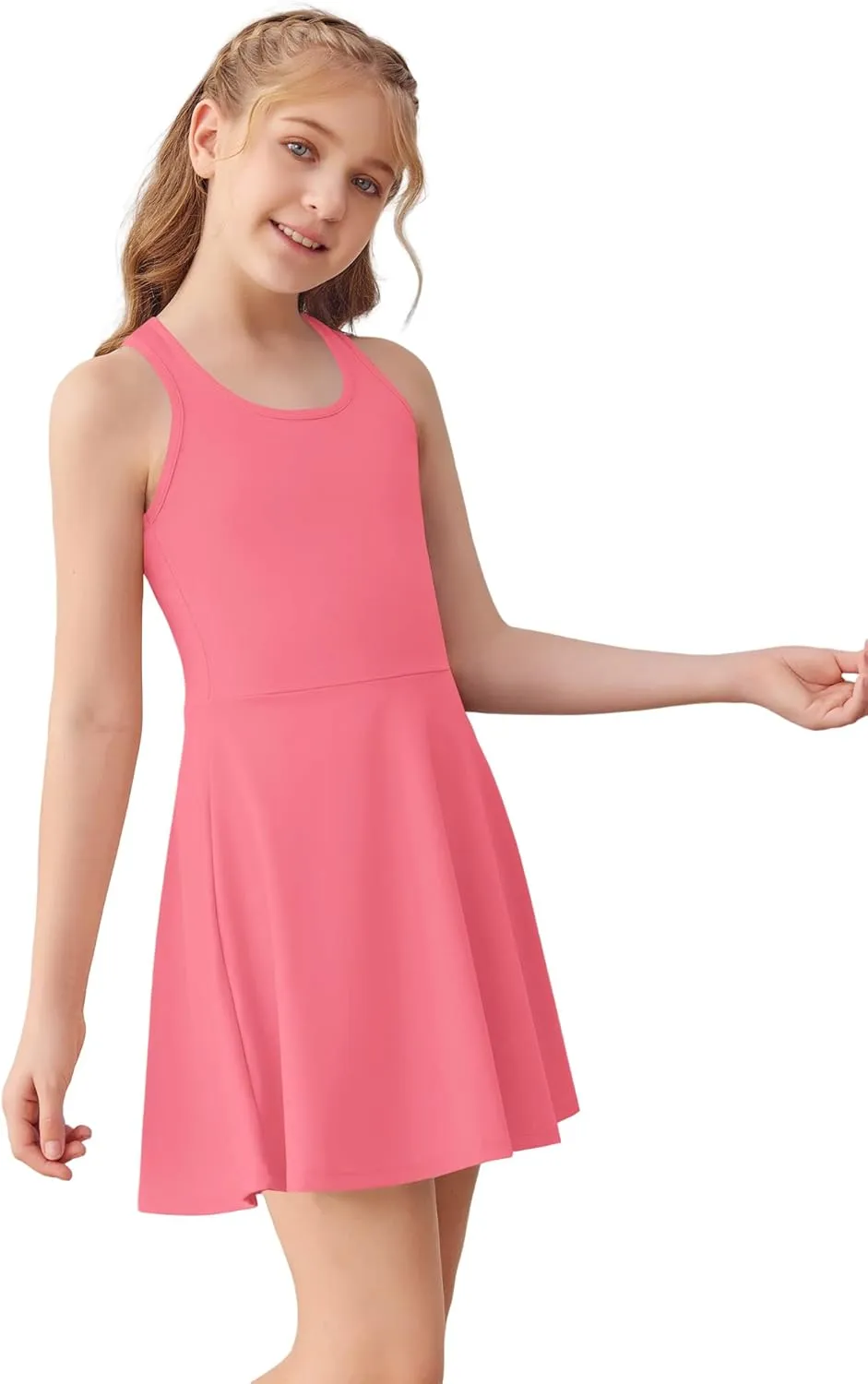 Haloumoning Girls Sleeveless Tennis Dress Kids Racerback Golf Dress School Sports Dresses Outfit with Shorts Pockets