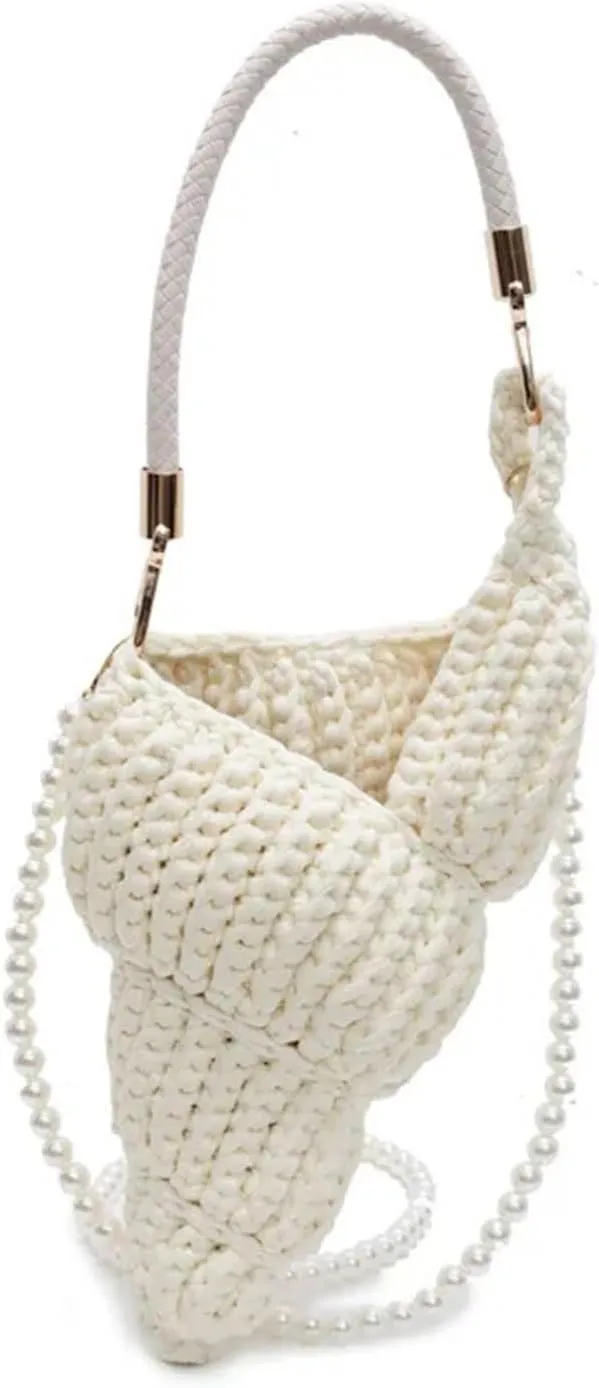 Hand-woven Conch Bag Luxury Pearl Chain Women Seaside Holiday Creative Shoulder Bag Cute Shell Crossbody Bag