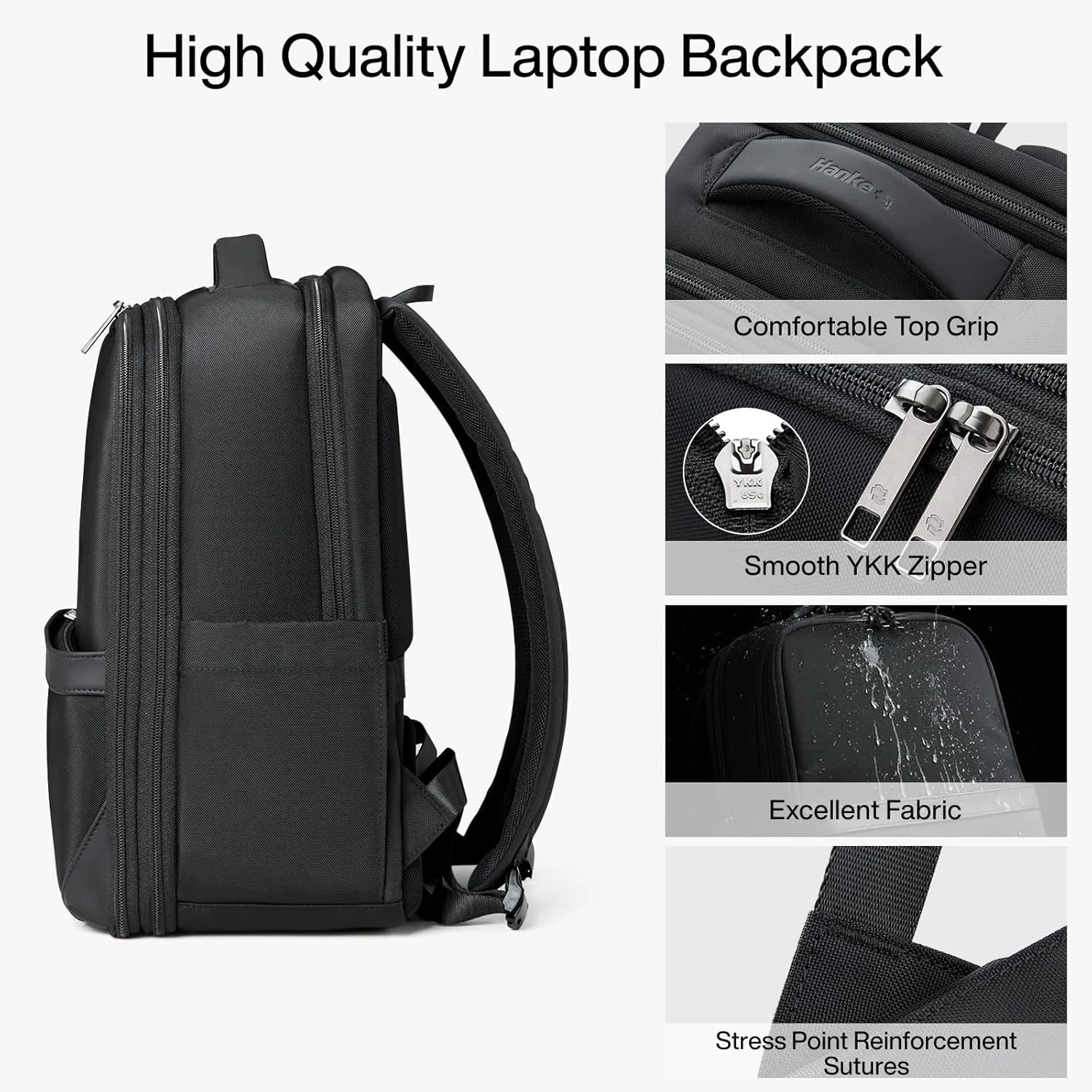 Hanke 17 Inch Expandable Backpack with Luggage Strap Business Travel Laptop Backpack for Women Mens Work Computer Bagpack Fits 15.6 Inch Laptop(Black)