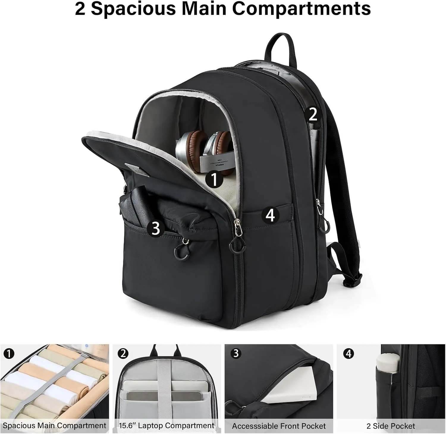 Hanke 18 Inch Expandable Travel Backpack for Women, Personal Item Backpack Work Backpack Woman Men Casual Daypack Backpacks Carry On Bag Backpacks for Airline Approved(Black)