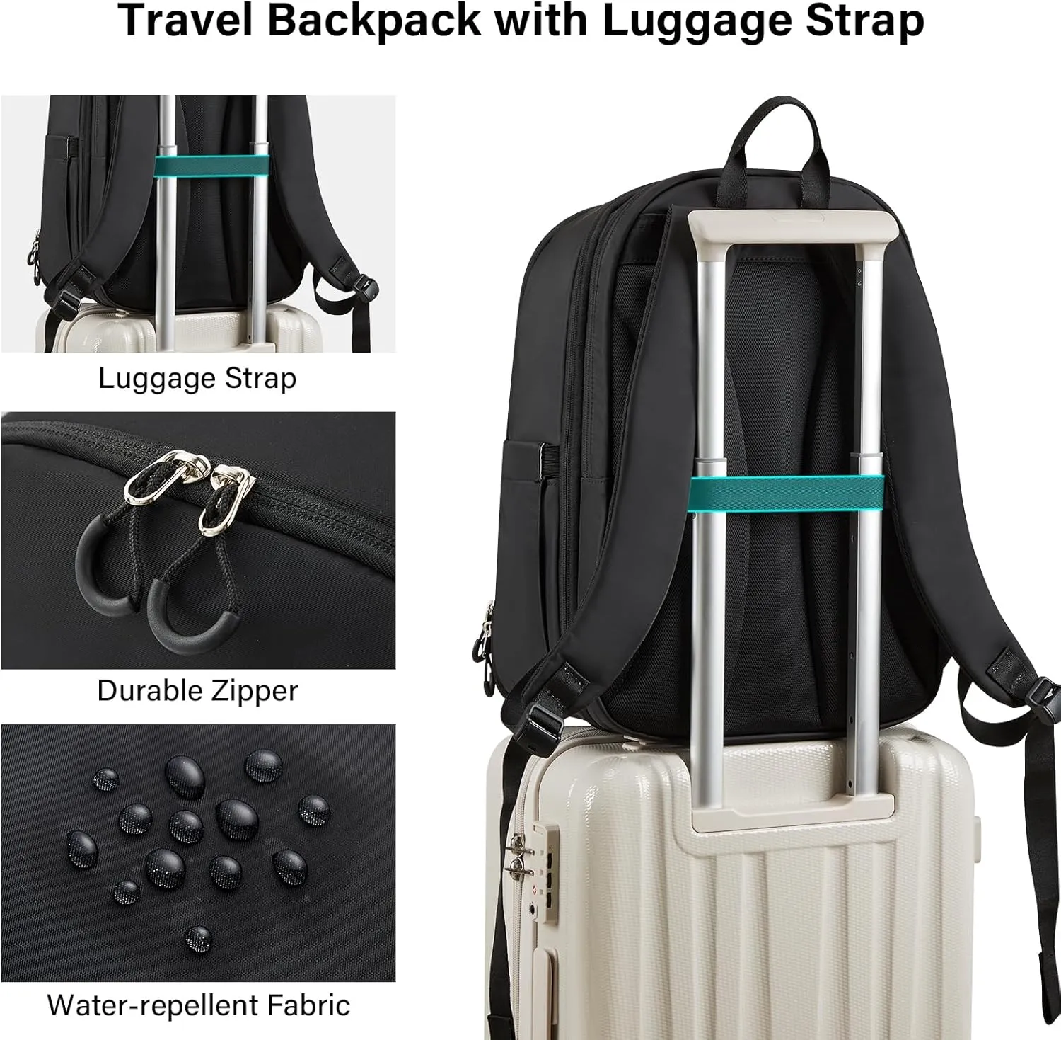 Hanke 18 Inch Expandable Travel Backpack for Women, Personal Item Backpack Work Backpack Woman Men Casual Daypack Backpacks Carry On Bag Backpacks for Airline Approved(Black)