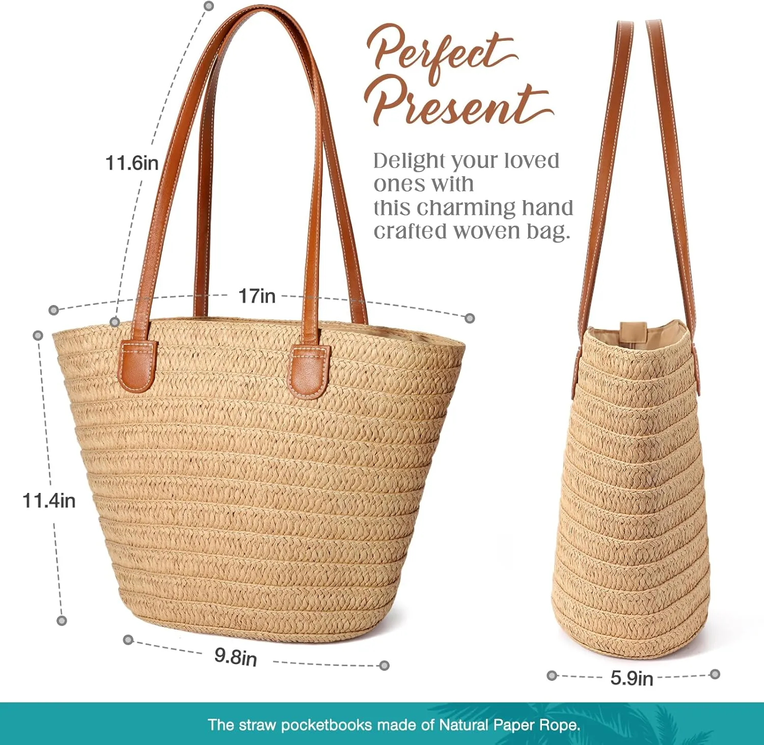 Hommtina Straw Beach Bag - Womens Crossbody Shoulder Vacation Purse for Summer