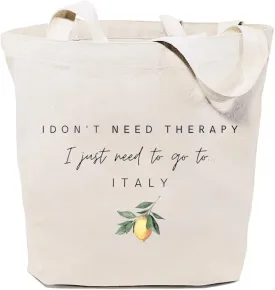 I Don't Need Therapy I Just Need To Go To Italy Canvas Tote Bag Sorrento Capri Lemons Reusable Grocery Shopping Bag