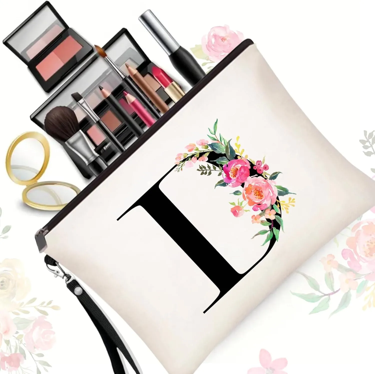 Initial Canvas Tote Bag for Women, Personalized Monogrammed Tote Bags with Makeup Gift Bag for Wedding Bridesmaids Birthday
