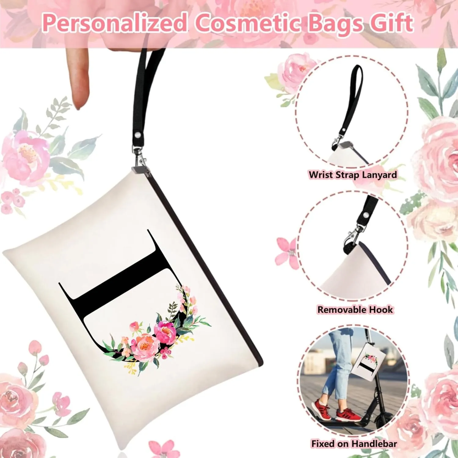 Initial Canvas Tote Bag for Women, Personalized Monogrammed Tote Bags with Makeup Gift Bag for Wedding Bridesmaids Birthday