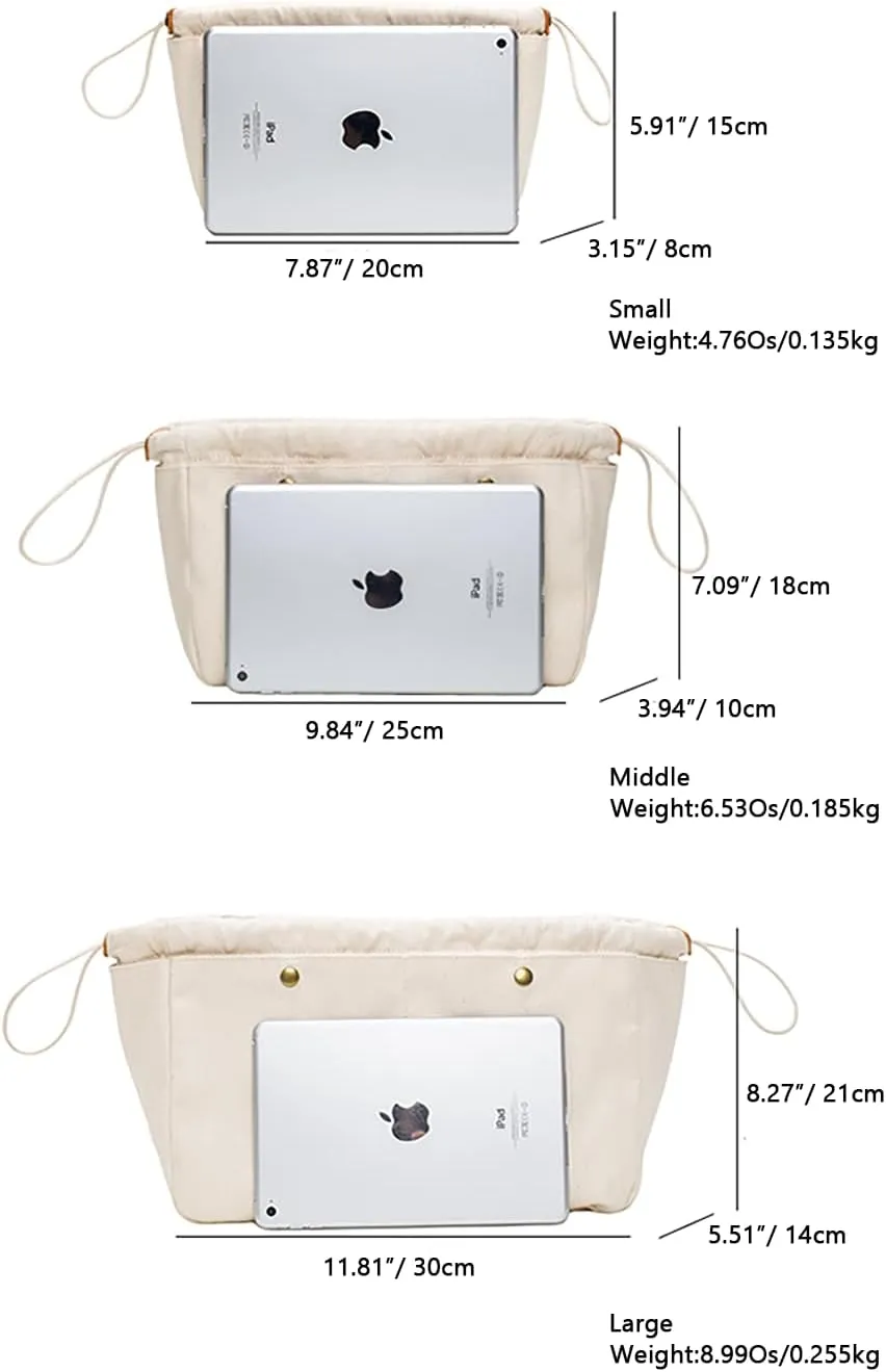 Insert Organizer Bag - Tote Bag Organizer - Drawstring Canvas Storage Organizer-Cotton Canvas Pouches