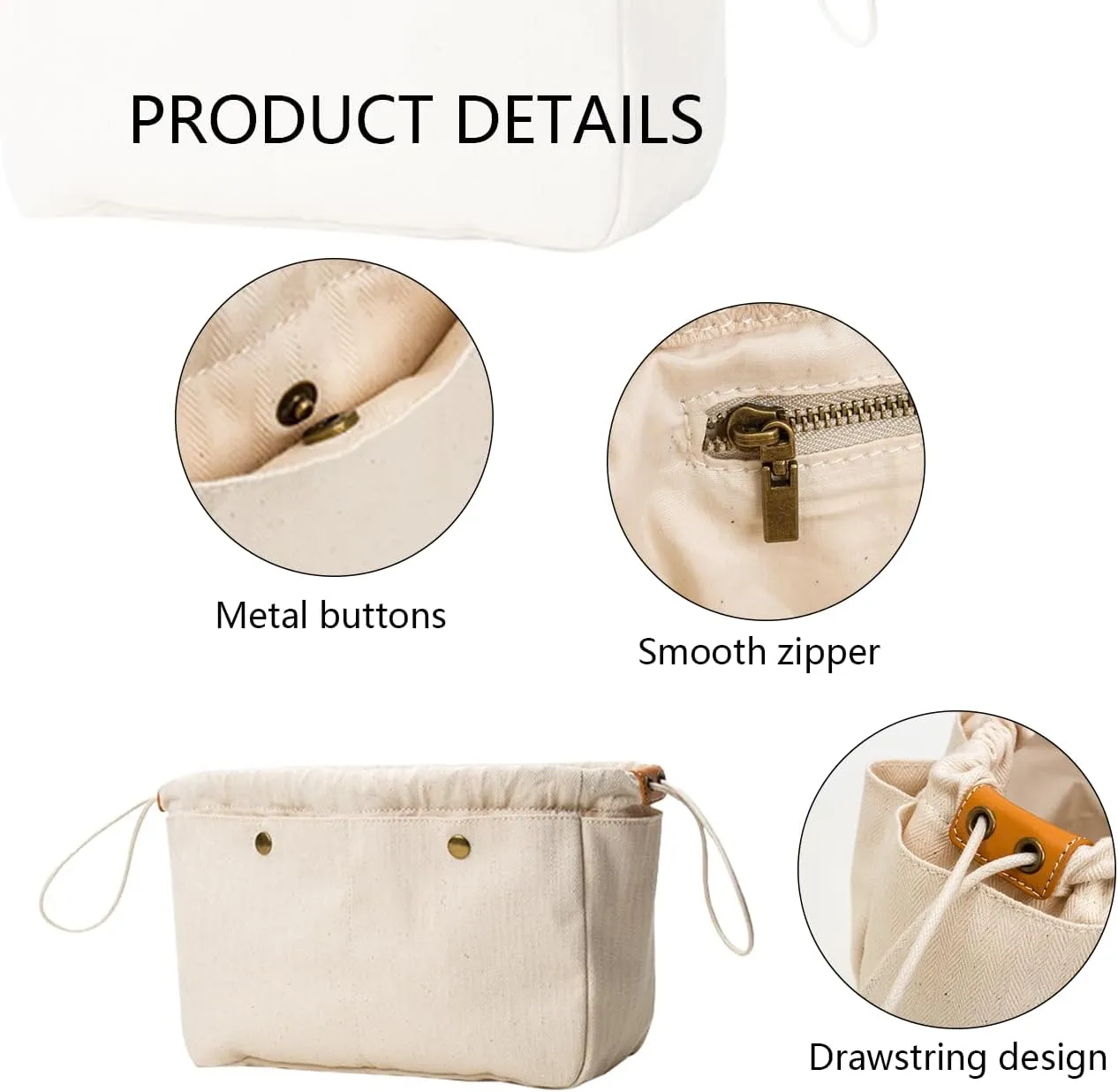 Insert Organizer Bag - Tote Bag Organizer - Drawstring Canvas Storage Organizer-Cotton Canvas Pouches