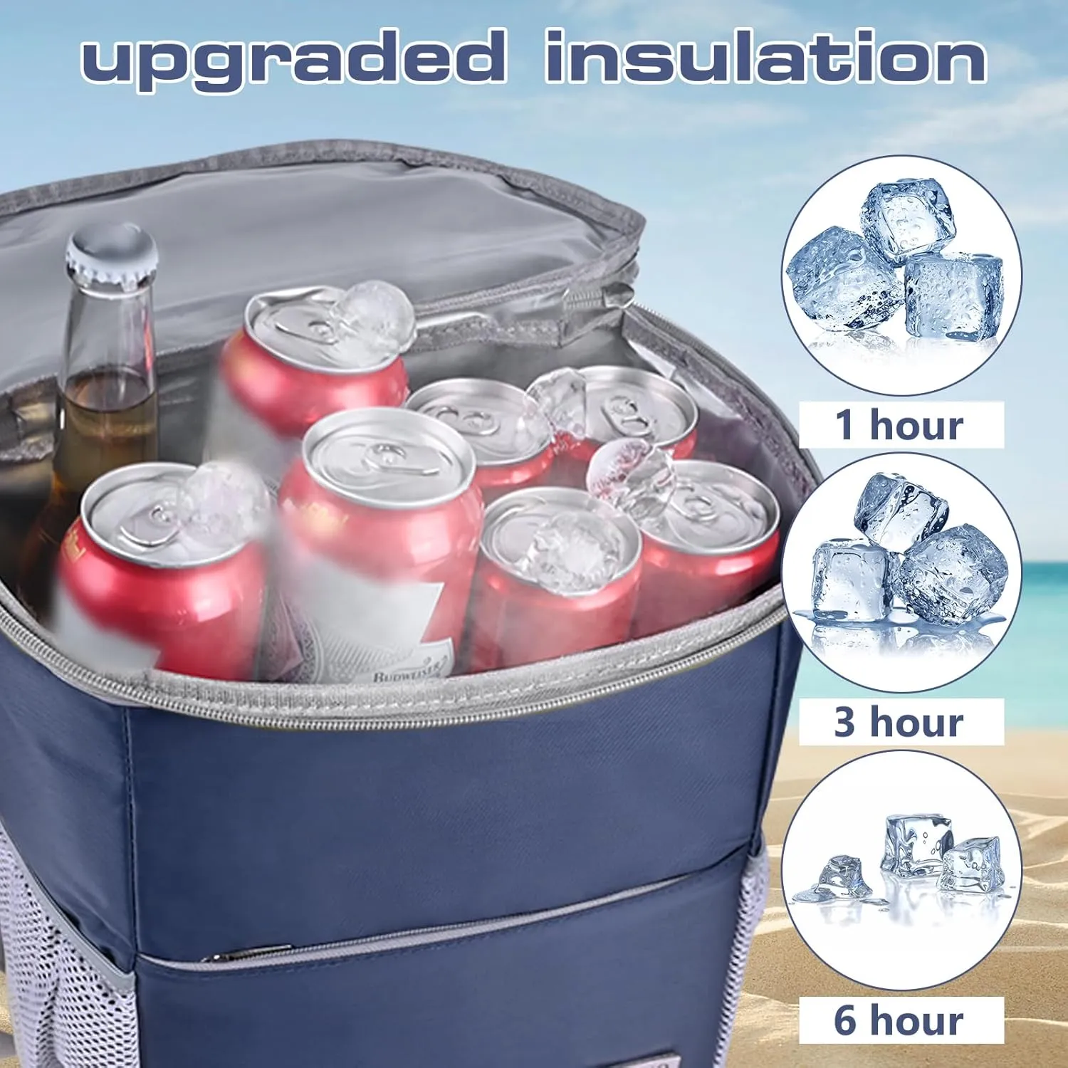 Insulated Cooler Backpack Outdoor - Leak Proof Backpack Cooler 30 Cans, Waterproof Lightweight Cooler Bag for 12h Hot/Cold Retention - Soft Cooler for Travel, Camping, Beach, Lunch