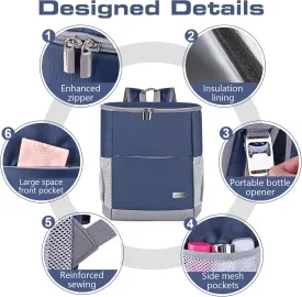 Insulated Cooler Backpack Outdoor - Leak Proof Backpack Cooler 30 Cans, Waterproof Lightweight Cooler Bag for 12h Hot/Cold Retention - Soft Cooler for Travel, Camping, Beach, Lunch