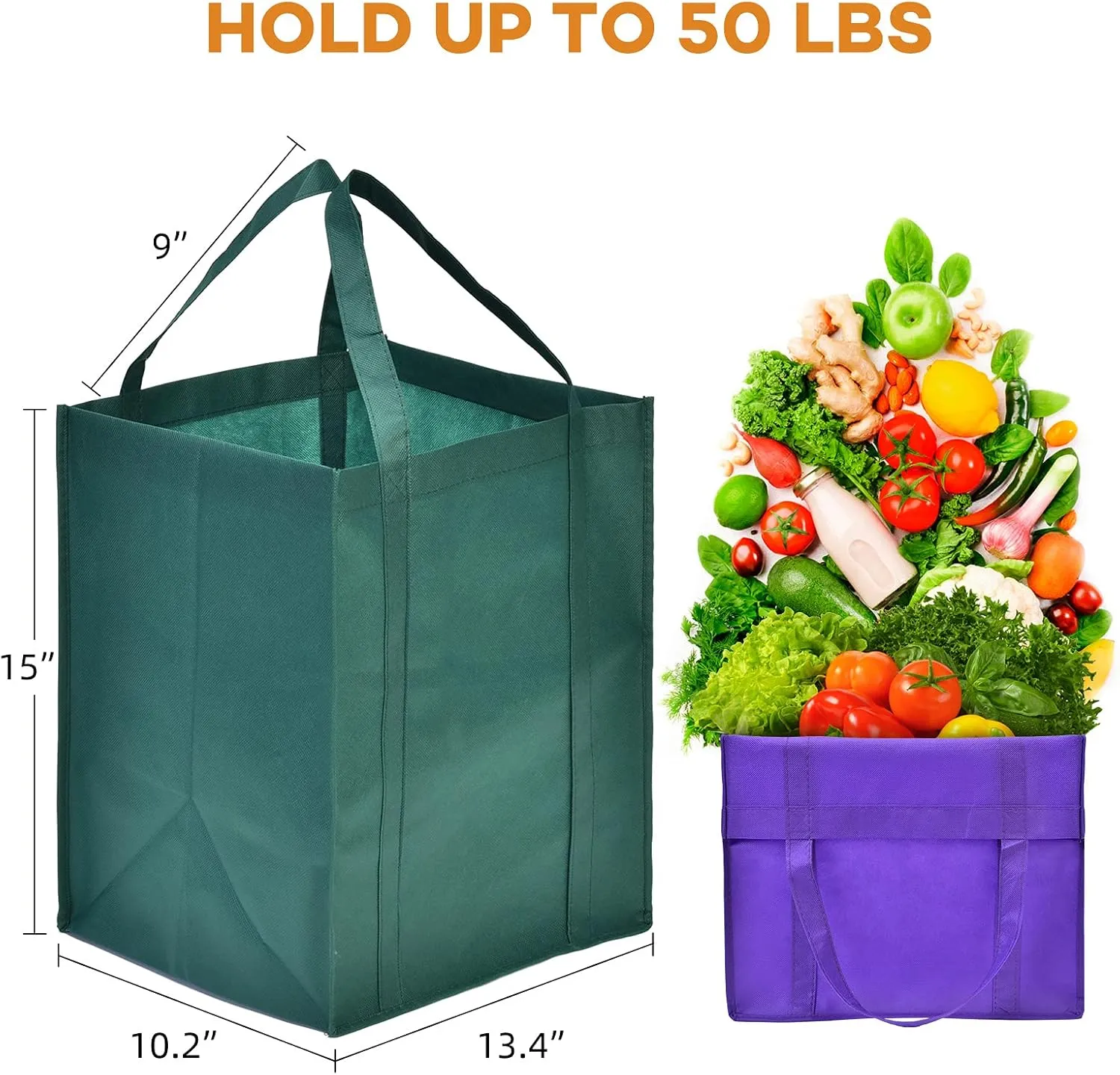 JERIA 24-Pack Reusable Grocery BagsLarge Washable Foldable Shopping BagsHeavy Duty Tote Bags with Reinforced Handles