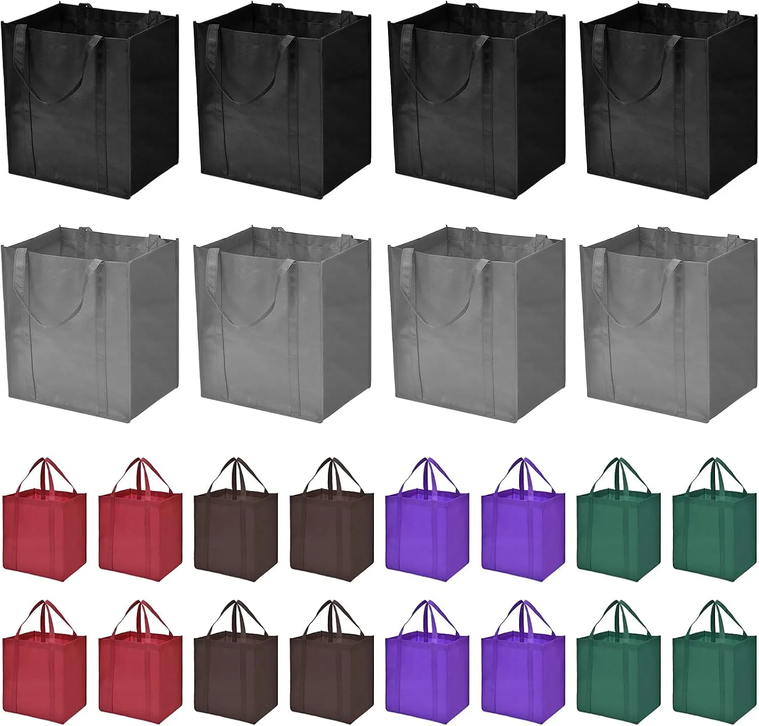 JERIA 24-Pack Reusable Grocery BagsLarge Washable Foldable Shopping BagsHeavy Duty Tote Bags with Reinforced Handles