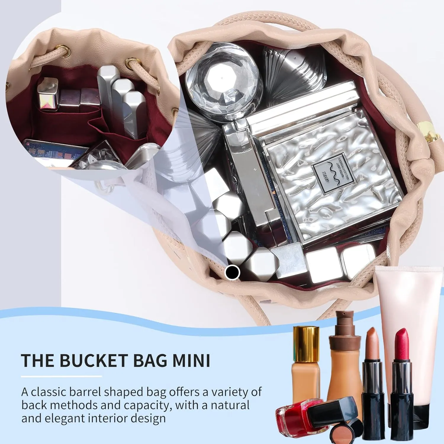 JQAliMOVV Mini Leather Bucket Bags for Women Drawstring Bucket Purse Crossbody Handbags Hobo Bag