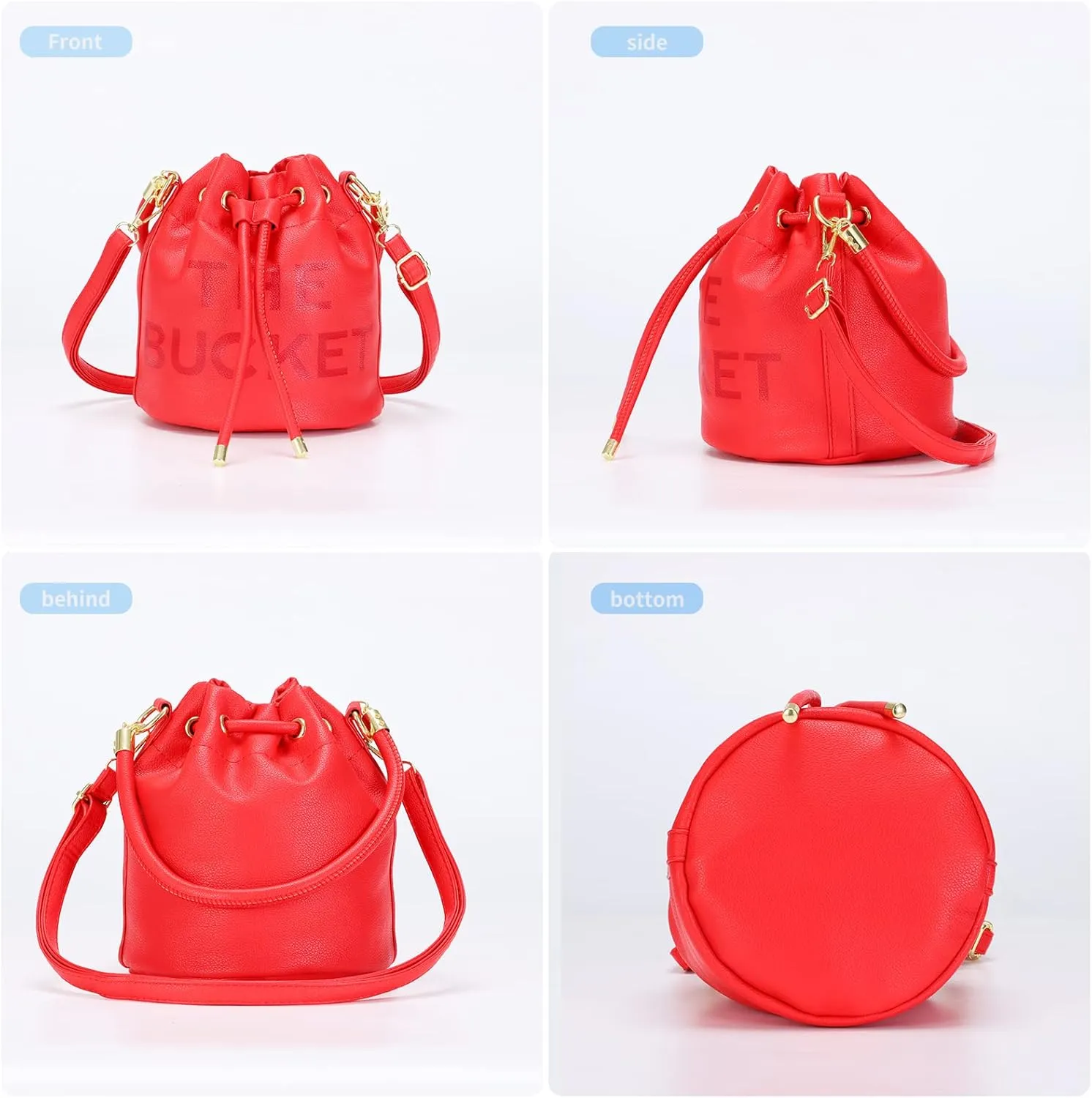 JQAliMOVV Mini Leather Bucket Bags for Women Drawstring Bucket Purse Crossbody Handbags Hobo Bag