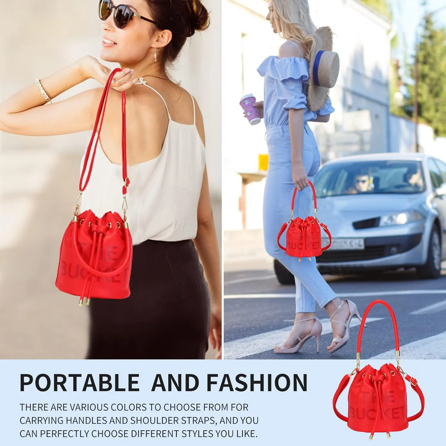JQAliMOVV Mini Leather Bucket Bags for Women Drawstring Bucket Purse Crossbody Handbags Hobo Bag