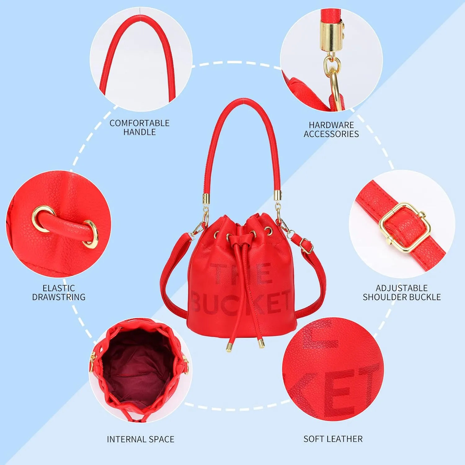 JQAliMOVV Mini Leather Bucket Bags for Women Drawstring Bucket Purse Crossbody Handbags Hobo Bag