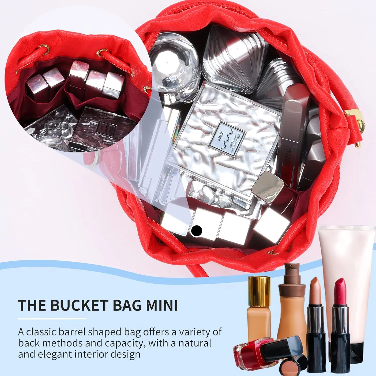 JQAliMOVV Mini Leather Bucket Bags for Women Drawstring Bucket Purse Crossbody Handbags Hobo Bag