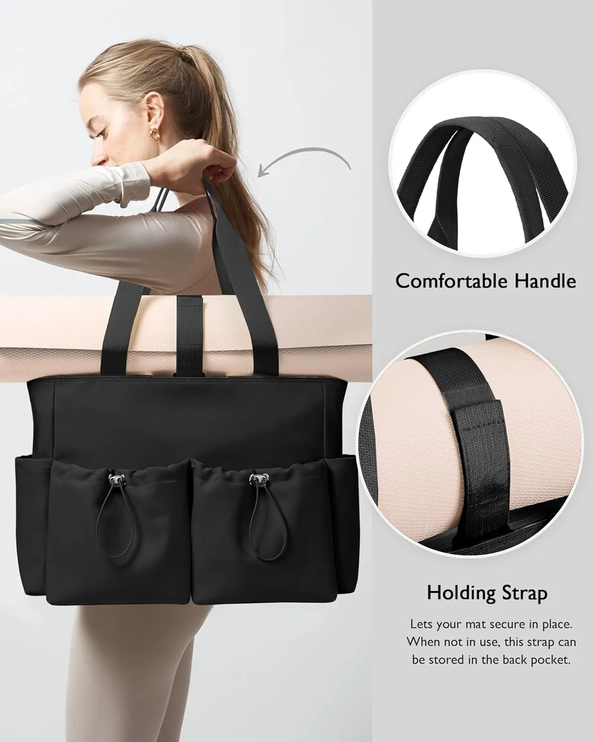 KALIDI Yoga Mat Bag Gym Bag for Women Tote with Pockets, Workout Bag Handbag with Zipper for Travel Sport Pilates Work Commute