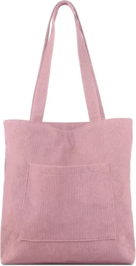 Kememo Corduroy Tote Bag with Zip, Shoulder Bag Women's Hobos Handbags Large Capacity Shopping Bag with Inner Pocket