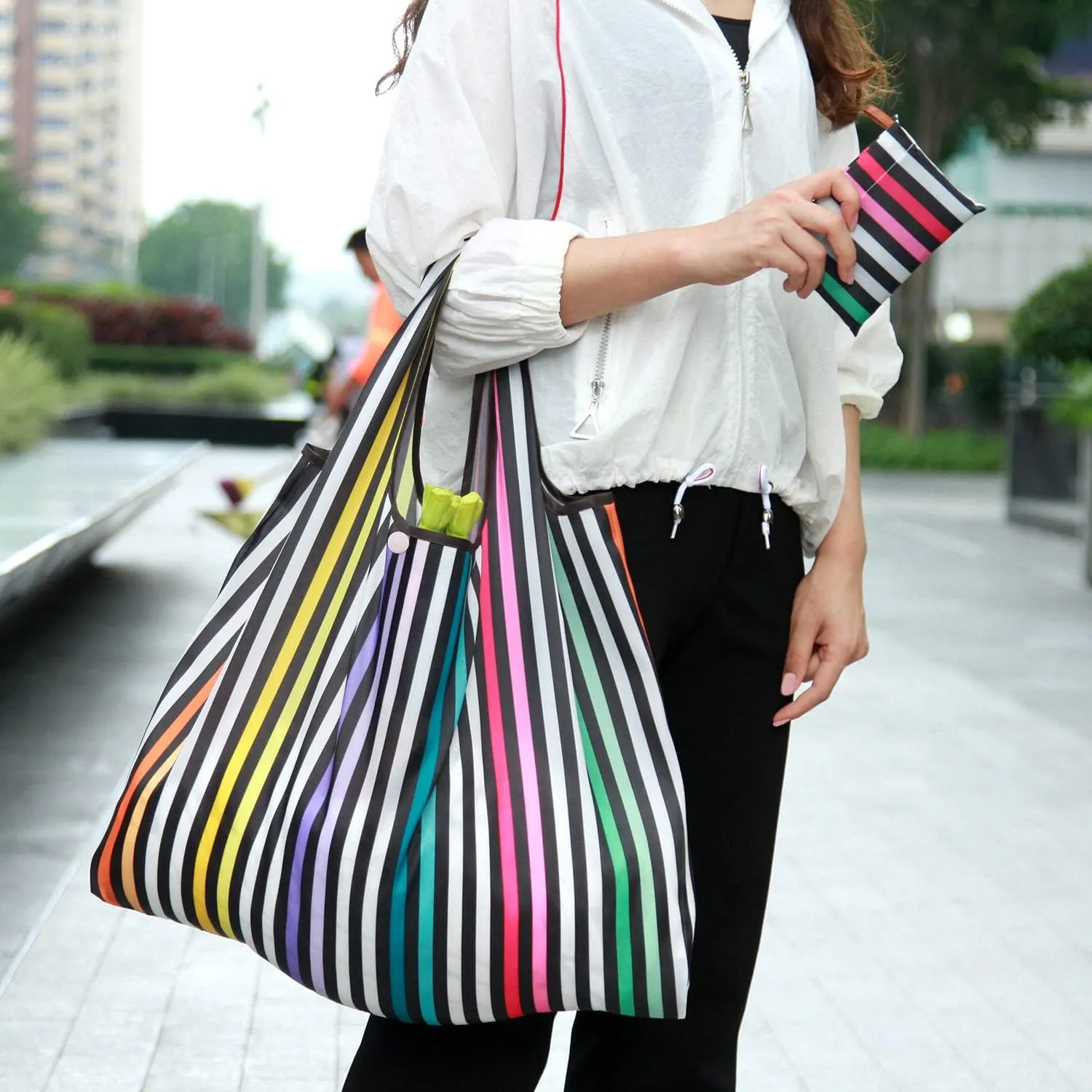 KINGMAS Reusable Grocery Bags, Eco-Friendly Folding Tote Shopping Bag fits in Pocket, Washable Waterproof Nylon Pouch Bags