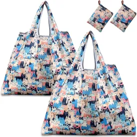 KINGMAS Reusable Grocery Bags, Eco-Friendly Folding Tote Shopping Bag fits in Pocket, Washable Waterproof Nylon Pouch Bags
