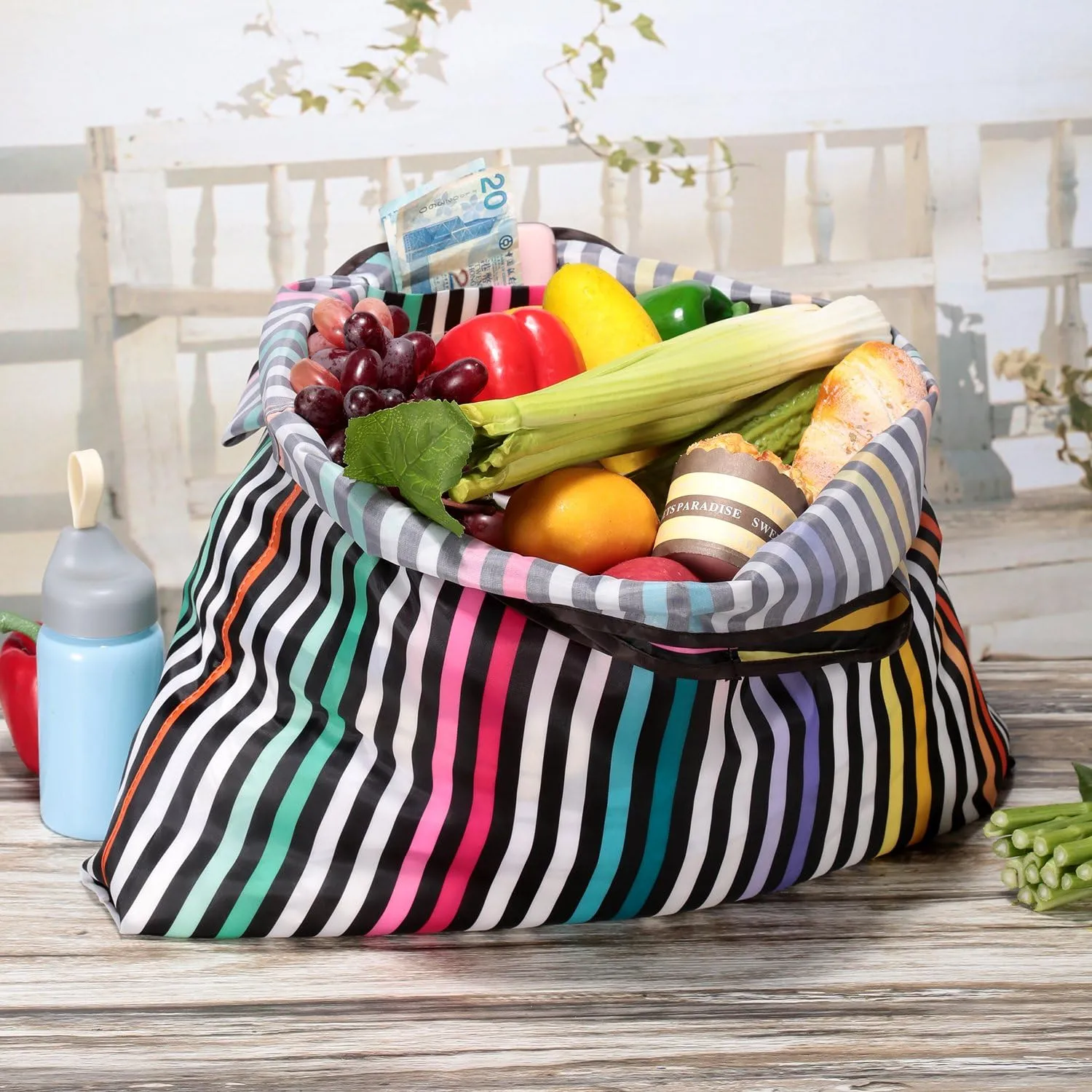 KINGMAS Reusable Grocery Bags, Eco-Friendly Folding Tote Shopping Bag fits in Pocket, Washable Waterproof Nylon Pouch Bags