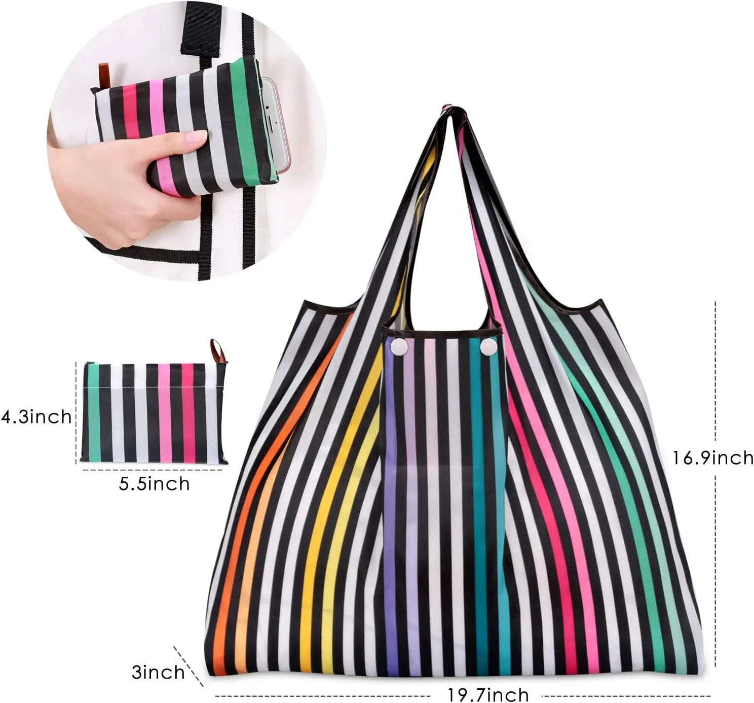 KINGMAS Reusable Grocery Bags, Eco-Friendly Folding Tote Shopping Bag fits in Pocket, Washable Waterproof Nylon Pouch Bags