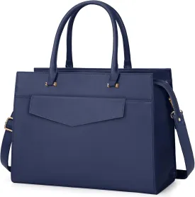Laptop Bag for Women 15.6 inch Leather Tote Bag 2pcs Set Professional Work Bag with Envelope Clutch Bag Large Office Computer Bag Teacher Bag Shoulder Bag Satchel Purse, Blue