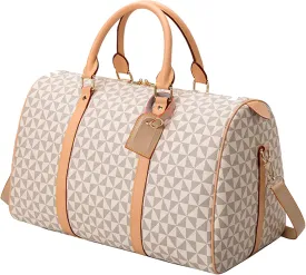 Large capacity Lightweight Weekender Travel Duffel Bag for Women Men Overnight Bag with Toiletry Bag Traveling Handbag for Gym Holiday (White)